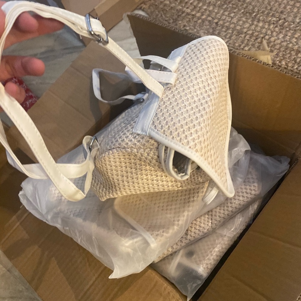 Backpack woven jute beige white